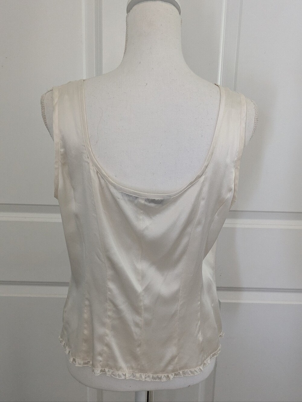 Tommy Hilfiger Pure Silk Milkmaid Women's Tank Ruffle Pintuck Cami Cream - Picture 2 of 5